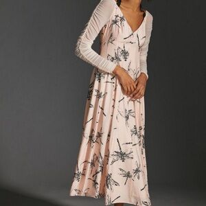 Anthropologie Elegant Pink Dragonfly  Dress